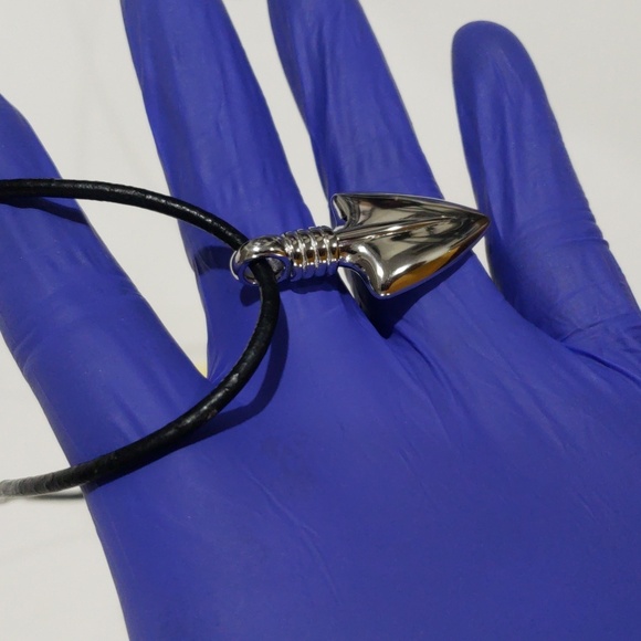 Polished Silver Arrowhead Pendant Necklace – Sleek Statement on Black Cord, 20" - Picture 9 of 9